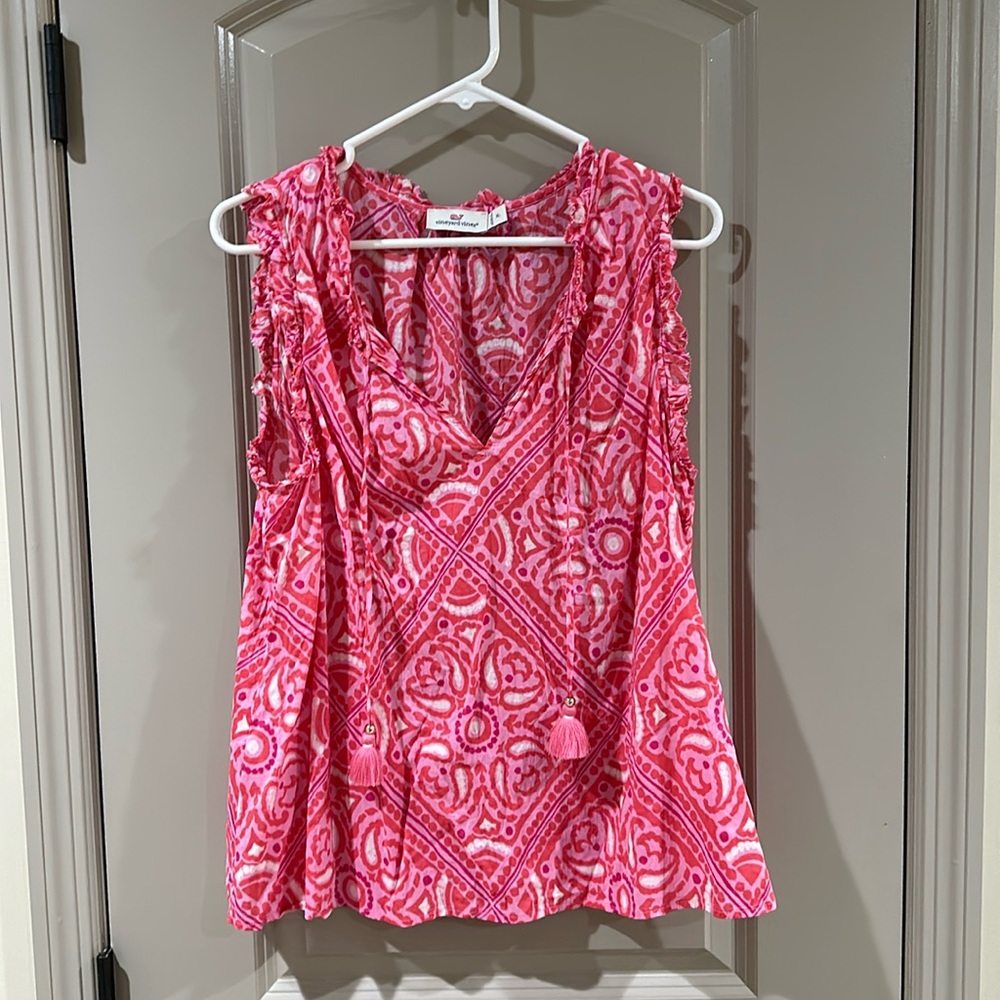 Vineyard Vines tank top with paisley pattern in pink!  Size XL